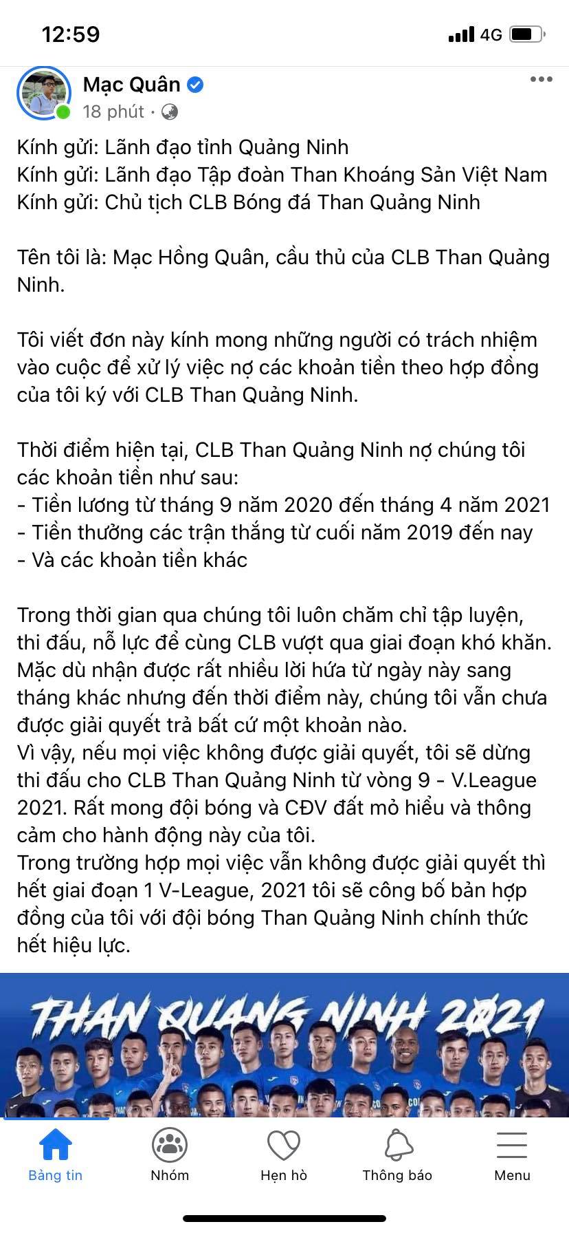 Mặc Hồng Quân viết tâm thư gửi BLĐ Than Quảng Ninh - Ảnh 1