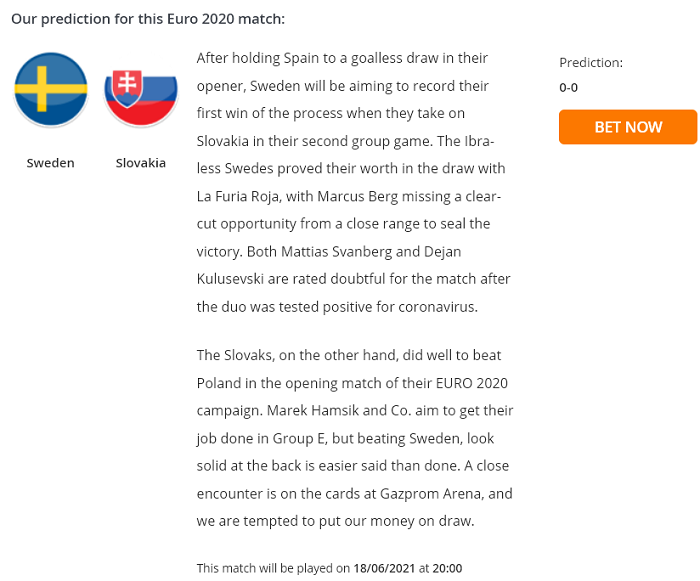 Football Predictions dự đoán Thụy Điển vs Slovakia, 20h ngày 18/6 - Ảnh 1
