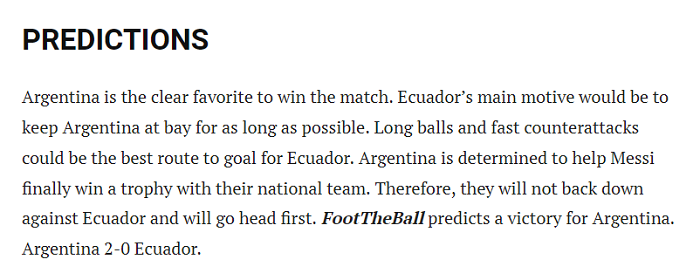 Dự đoán Argentina vs Ecuador (8h 4/7) bởi Foot The Ball - Ảnh 1