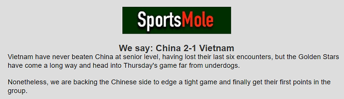 Dự đoán Trung Quốc vs Việt Nam (0h 8/10) bởi James Mackenzie - Ảnh 1