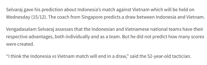 Vengadasalam Selvaraj dự đoán Việt Nam vs Indonesia, 19h30 ngày 15/12 - Ảnh 1