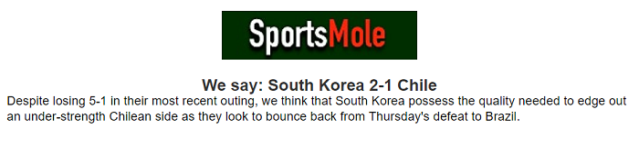 Ben Sully dự đoán Hàn Quốc vs Chile, 18h ngày 6/6 - Ảnh 1
