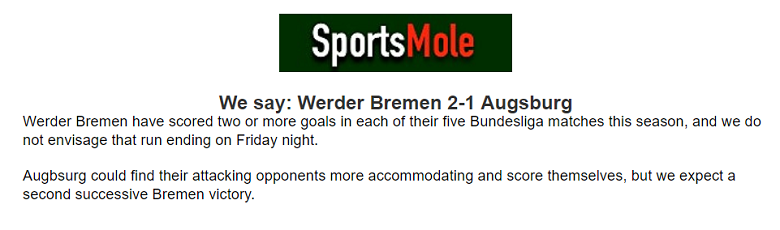 Brett Curtis dự đoán Bremen vs Augsburg, 1h30 ngày 10/9 - Ảnh 1