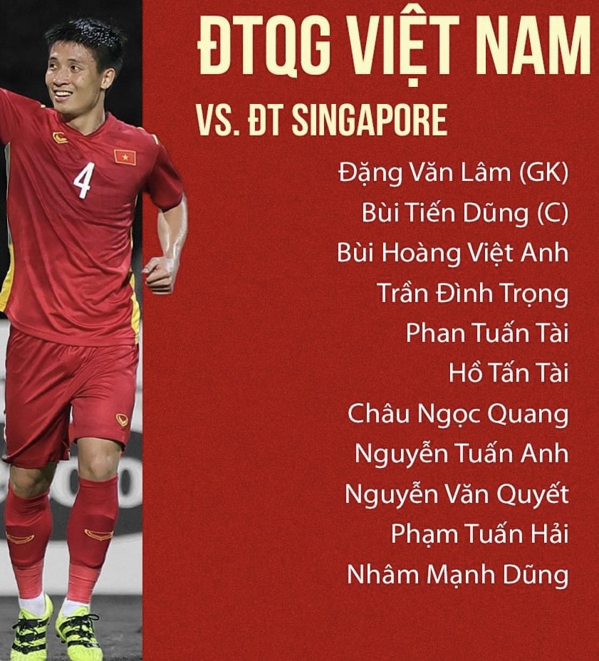 Đội hình ra sân chính thức Việt Nam vs Singapore, 19h ngày 21/9 (cập nhật) - Ảnh 1