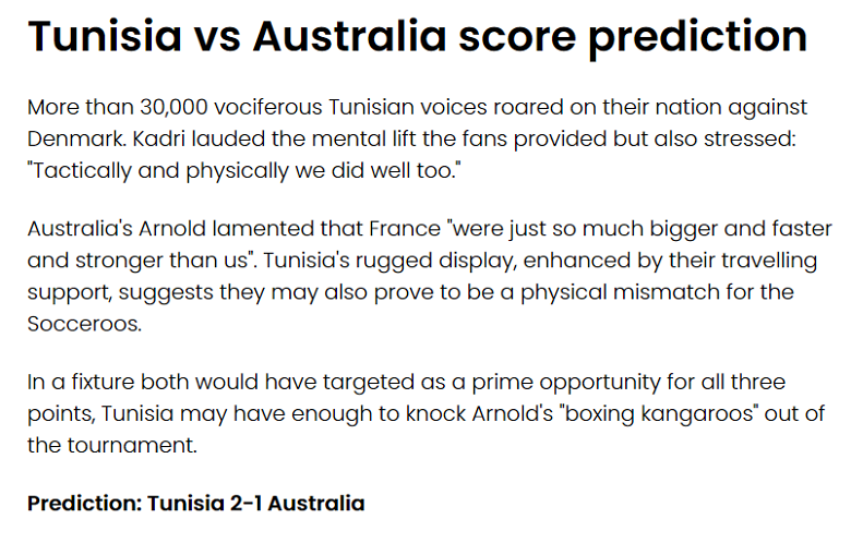 Grey Whitebloom dự đoán Tunisia vs Úc, 17h ngày 26/11 - Ảnh 1