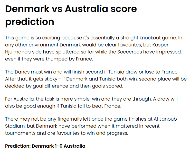 Jude Summerfield dự đoán Úc vs Đan Mạch, 22h ngày 30/11 - Ảnh 1