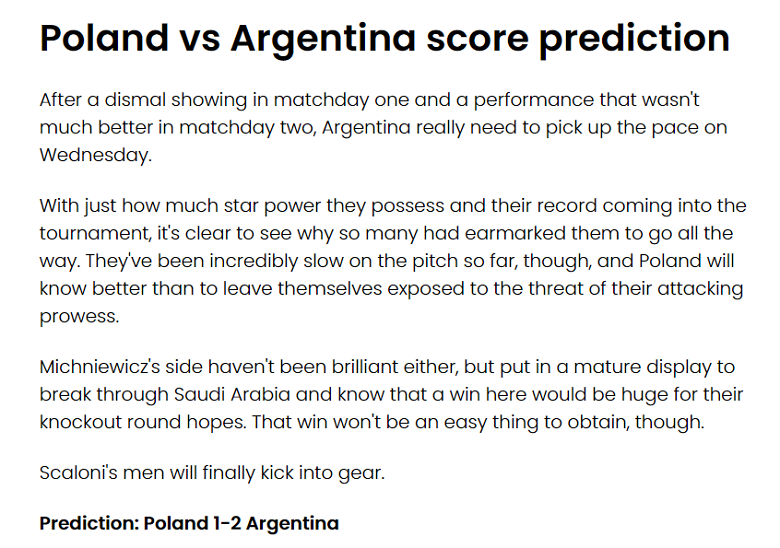 Mitch Wilks dự đoán Ba Lan vs Argentina, 2h ngày 1/12 - Ảnh 1