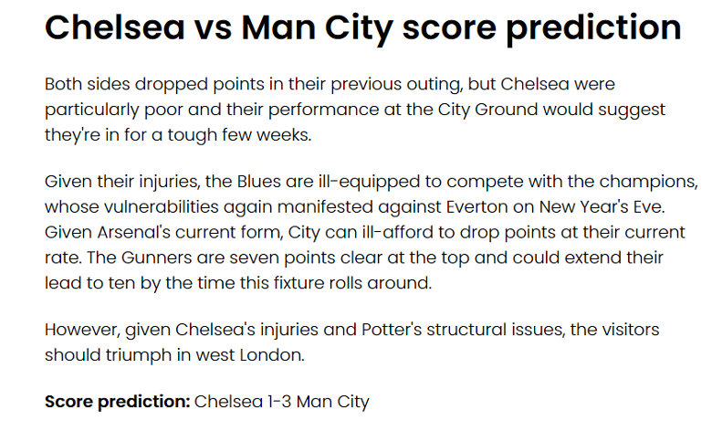 James Cormack dự đoán Chelsea vs Man City, 3h ngày 6/1 - Ảnh 1