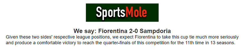 Brett Curtis dự đoán Fiorentina vs Sampdoria, 0h ngày 13/1 - Ảnh 1
