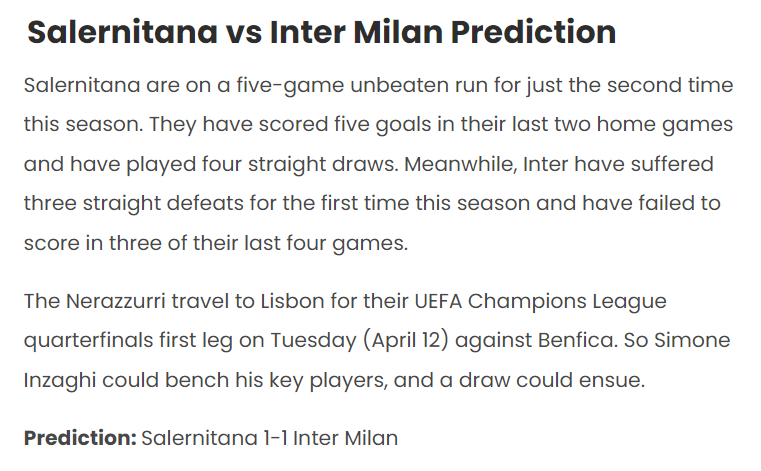 Shubham Dupare dự đoán Salernitana vs Inter Milan, 22h00 ngày 7/4 - Ảnh 1