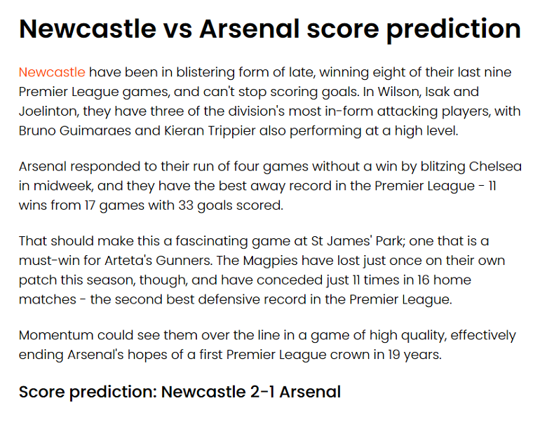 Chuyên gia dự đoán kết quả Newcastle vs Arsenal, 22h30 ngày 7/5 - Ảnh 1