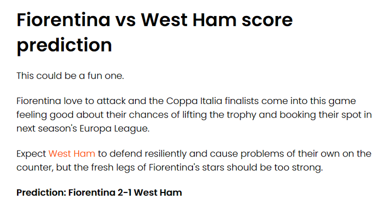Chuyên gia dự đoán kết quả Fiorentina vs West Ham, 02h00 ngày 8/6 - Ảnh 1