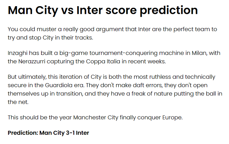 Sean Walsh dự đoán Man City vs Inter Milan, 02h00 ngày 11/6 - Ảnh 1