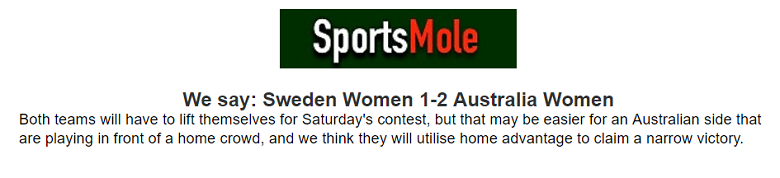 Chuyên gia Sports Mole dự đoán nữ Thụy Điển vs nữ Australia, 15h ngày 19/8 - Ảnh 1
