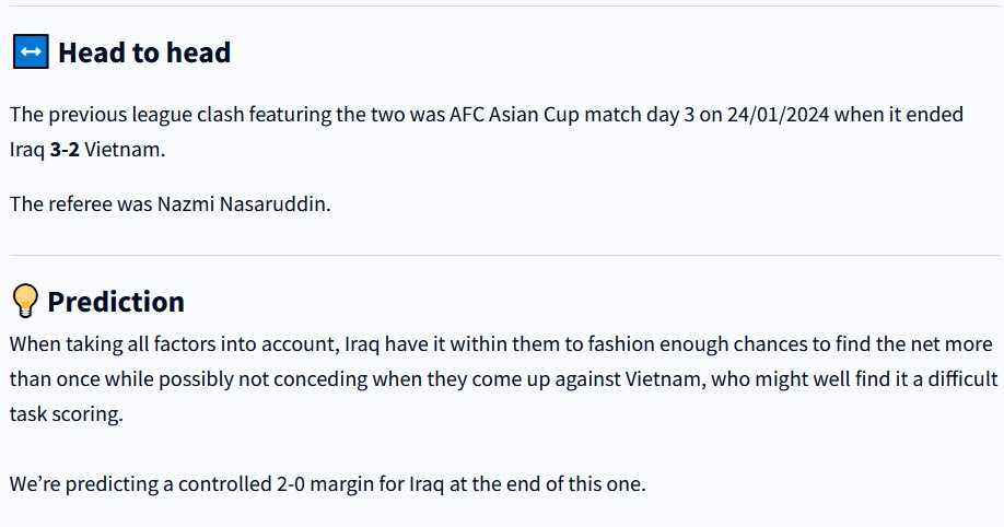 Chuyên gia dự đoán Iraq vs Việt Nam, 1h00 ngày 12/6 - Ảnh 1