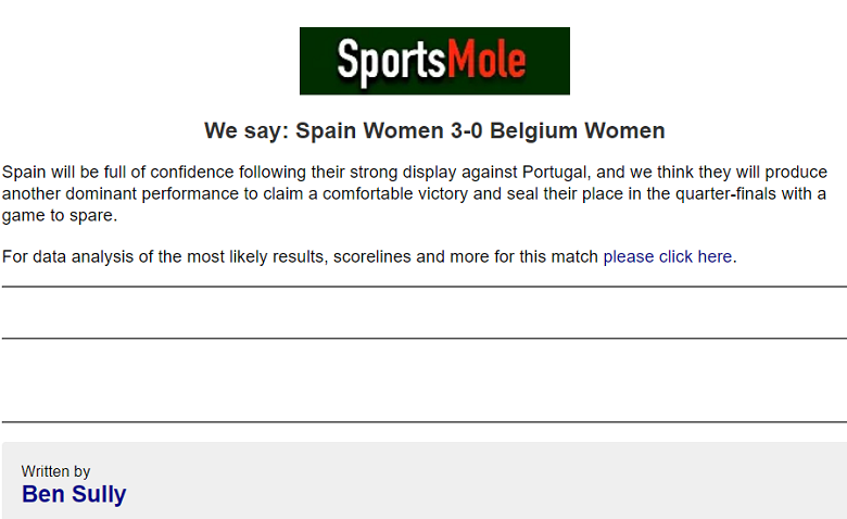 Chuyên gia Ben Sully dự đoán nữ Tây Ban Nha vs nữ Bỉ, 23h00 ngày 7/7 - Ảnh 1