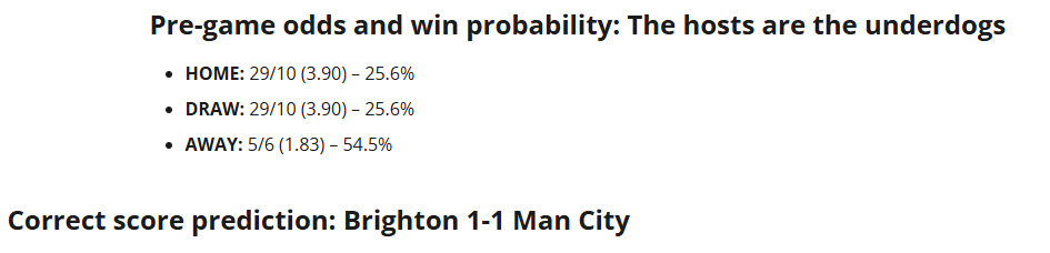 Siêu máy tính dự đoán Brighton vs Man City, 20h00 ngày 17/8 - Ảnh 1