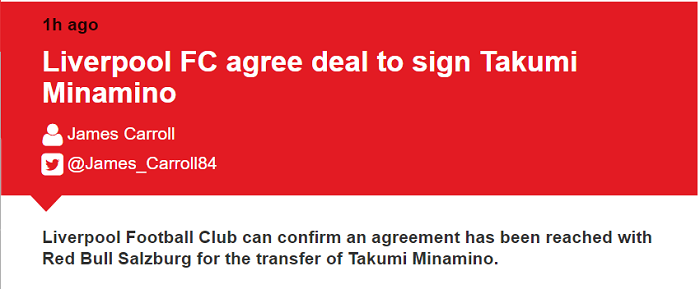 Liverpool chiêu mộ thành công Takumi Minamino