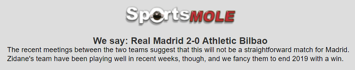 Dự đoán Real Madrid vs Bilbao (3h 23/12) bởi Sports Mole