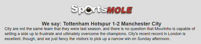Dự đoán Tottenham vs Man City (23h30 2/2) bởi Sports Mole