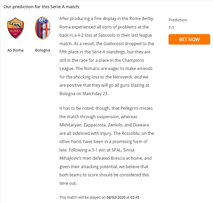 AS Roma vs Bologna (2h45 8/2): Khó phân cao thấp