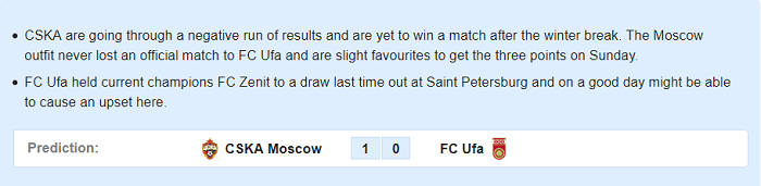 Dự đoán CSKA Moscow vs Ufa (20h30 15/3) bởi Whoscored