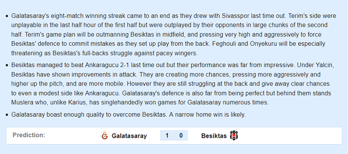 Dự đoán Galatasaray vs Besiktas (23h 15/3) bởi Whoscored