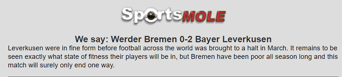 Dự đoán Werder Bremen vs Leverkusen (1h30 19/5) bởi Sports Mole