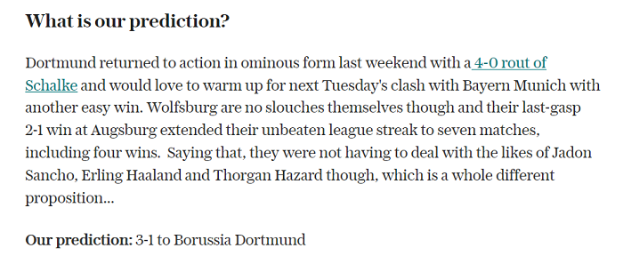 Dự đoán Wolfsburg vs Dortmund (20h30 23/5) bởi Telegraph