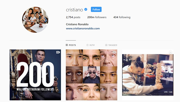 Cristiano Ronaldo cán mốc 200 triệu lượt theo dõi trên Instagram