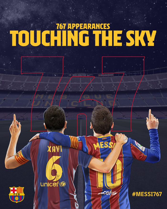 Messi cân bằng kỷ lục về số lần ra sân cho Barcelona của Xavi